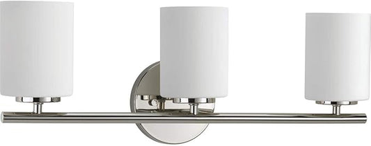 Progress Lighting 3-Light Etched Glass Modern Bath Vanity Light, Replay Collection , Indoor, P2159-104, Polished Nickel