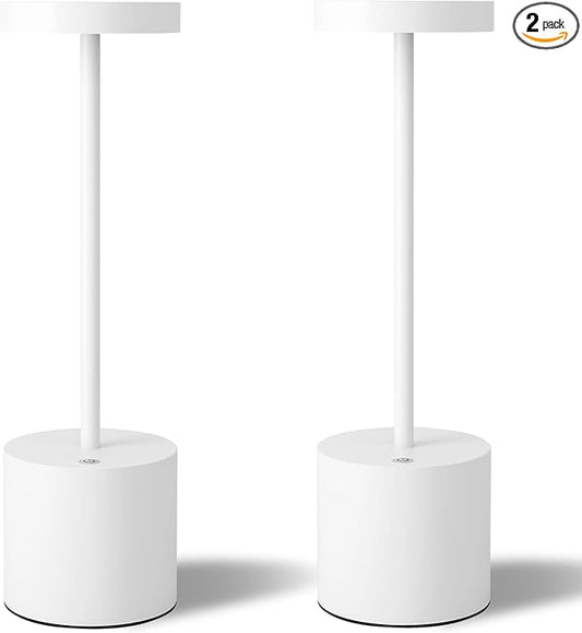 TBBGA Cordless Table Lamps Set of 2, 5000mAh Rechargeable Battery Powered Lamp, 3 Color Stepless Dimming LED Table Lamp, Portable Table Light for Outdoor/Indoor/Restaurant/Home. (White)