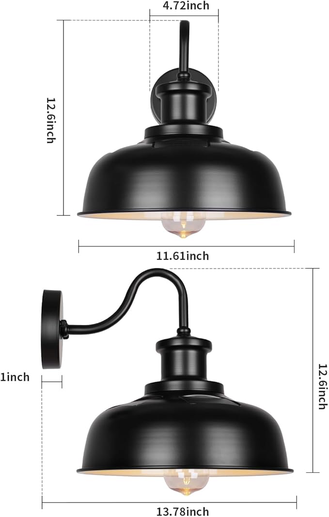 Solar Barn Light for Outside, Dusk to Dawn Outdoor Wall Lights Solar Powered, Farmhouse Exterior Wall Sconce, Industrial Outside Lighting Fixture, Rustic Lantern for Garage, Barn, Shed