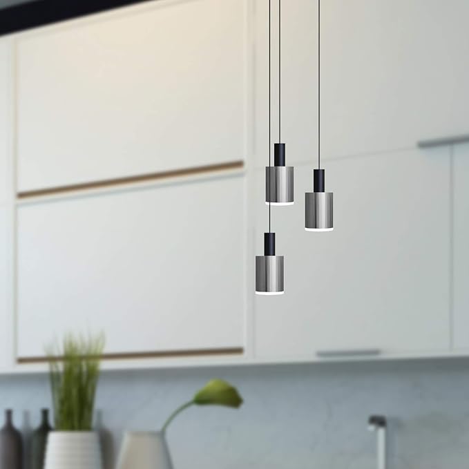 Virgo 3 Mini Pendant Lighting Black-Nickel - LED Hanging Light Fixture for Kitchen Island, Bar, Foyer - Cluster Pendants - Dimmable, Adjustable Wire, Lamp Bulb Included