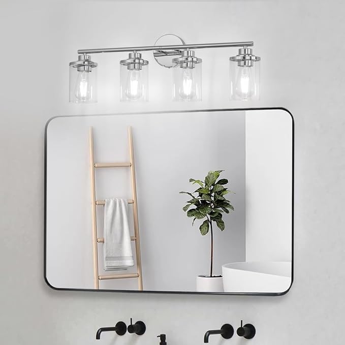 Bathroom Light Fixtures,Chrome Vanity Lights Over Mirror,Chrome Vanity Light for Bathroom, 31''Chrome 4-Light Modern Sconce