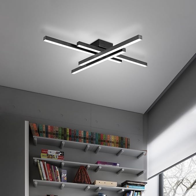 Modern LED Ceiling Lights 43.3" Black Flush Mount Ceiling Light Fixture Sputnik Dimmable Ceiling Lights with Remote Control for Bedroom Living Room Kitchen Room(4 Lights)