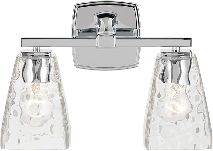 Kichler Marant 14.25" 2-Light Bathroom Vanity Light Fixture with Clear Water Glass in Chrome, Modern Wall Mount Light for Bathroom, Powder Room, Over Mirror (14.25" W x 9.5" H), 55215CHWTR