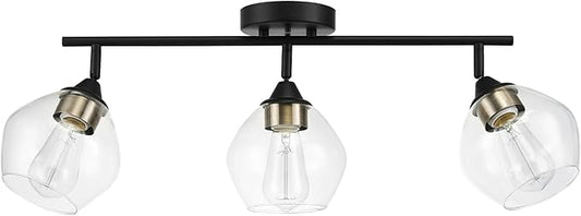 Globe Electric 59619 Harrow 3-Light Track Lighting, Matte Black, Antique Brass Accents, Clear Glass Shades, Bulbs Included, 650 Lumen