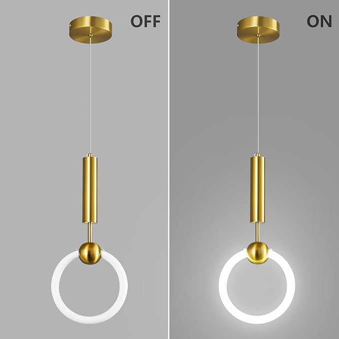 Modern LED Pendant Light Fixtures, Simplicity Gold Pendant Lighting,Circular Hanging Chandelier for Kitchen Island Dining Room Bedroom Entryway Hallway(Gold-2-Pack)