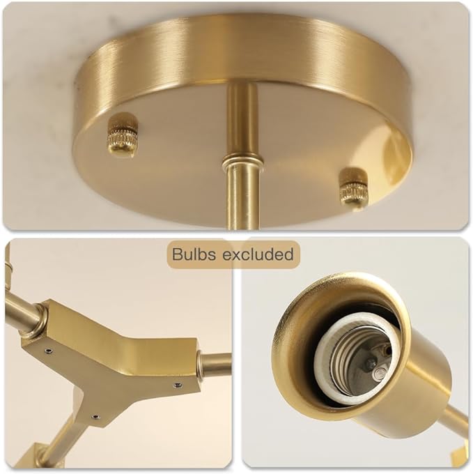 Modern Semi Flush Mount Ceiling Light,Mid Century 4 Light Lighting Fixture for Dining Room Bedroom Kitchen Foyer Entryway Hallway,Metal Gold Sputnik Chandelier