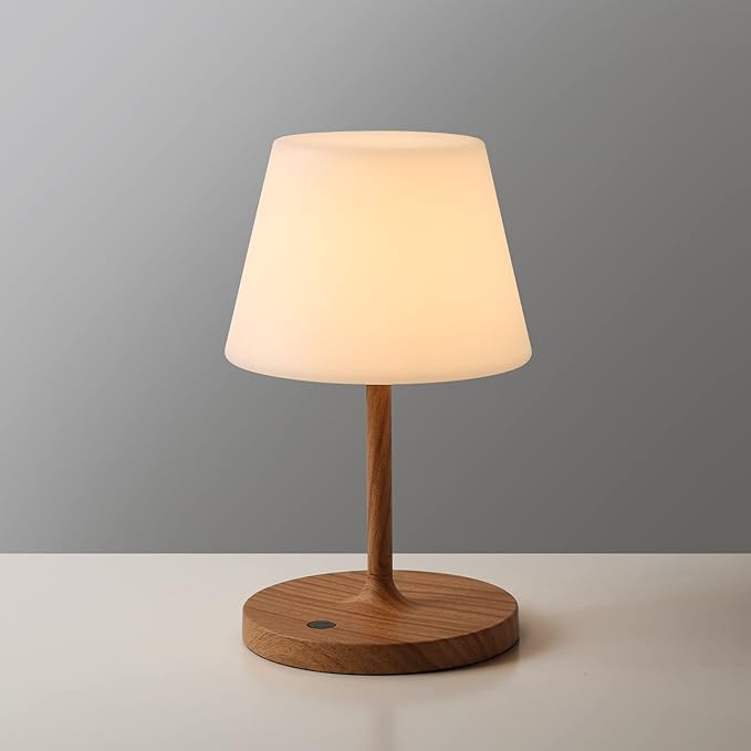 WEILAILUX Outdoor Battery Operated Table Lamp Waterproof, 4000mAh Cordless Table Lamp Rechargeable, Touch Dimmable Desk Lamp, LED Night Light for Patio Camping Restaurant Home (Wood Grain, 9.6in)