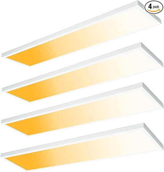 1x4 LED Flat Panel Light Flush Mount 4-Pack, 3000K/4000K/5000K Selectable, Ultra-Thin Surface Mount LED Ceiling Light for Kitchen, Triac Dimmable, Bright 4400LM, 100-277V, White
