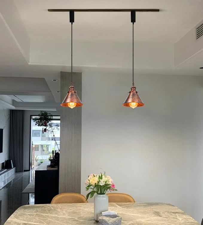 3-Pack Adjusted Wire Length H-Type Track Hanging Light 3.9 Ft Black Cord E26 Base Plating Painted Red Metal Pendant Light Fixture,Industrial Lamp for Loft Aisle Balcony(No Bulb,No Track)