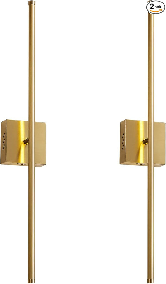 KARTOOSH 27.8 Inch Hardwired Wall Sconces Set of Two, 3000K Warm White Dimmable Modern Wall Sconces, 350° Rotate LED Light Fixtures Wall Lamp for Bathroom Living Room Bedroom Bedside, Brushed Brass