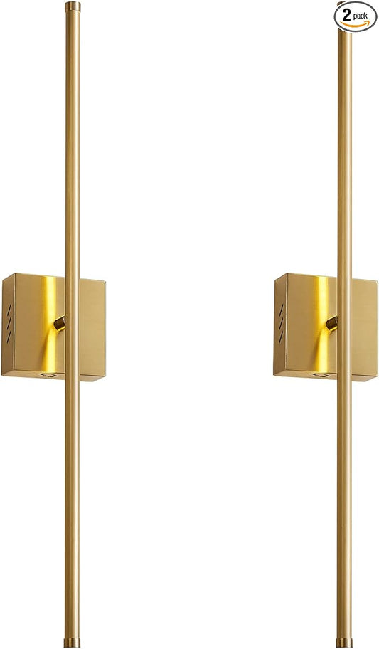 KARTOOSH 24.4 Inch Hardwired Wall Sconces Set of Two, 3000K Warm White Dimmable Modern Wall Sconces, 350° Rotate LED Light Fixtures Wall Lamp for Bathroom Living Room Bedroom Bedside, Brushed Brass