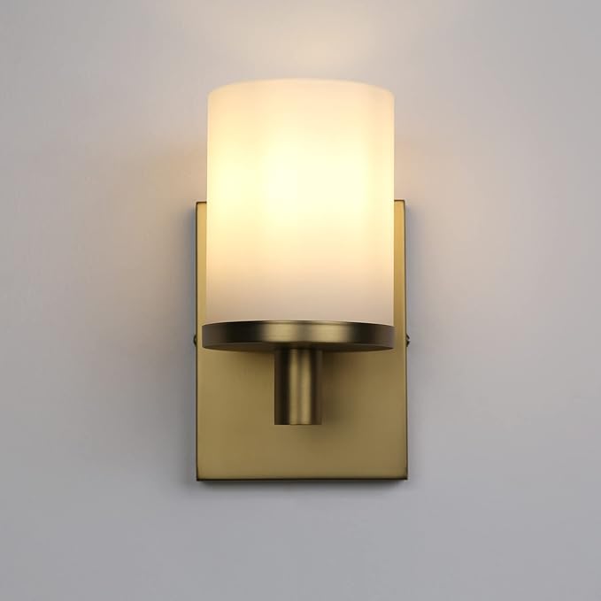 Pathson Vintage 1-Light Wall Sconce, Hardwired Bathroom Vanity Light, Frosted Glass Wall Mount Light Fixtures for Hallway Bathroom Kitchen Living Room (Antique)