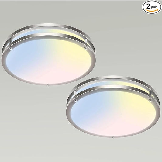 libtit 13-Inch Flush Mount Ceiling Lights, Dimmable 3000K-6500K Adjustable LED Ceiling Light, 24W Round Slim Light Fixture, Brushed Nickel for Kitchen, Bedroom, Bathroom, Hallway -2 Pack