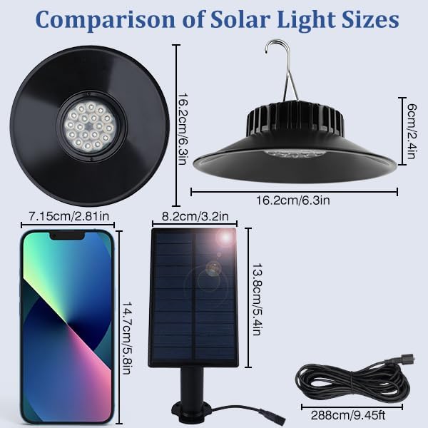 2 Pack Solar Shed Light Outdoor Indoor, Solar Powered Pendant Light with Remote 3000K/4000K/6000K, IP65 Waterproof for Garden, Patio, Balcony, Barn, Shed, Chicken Coop, Gazebo