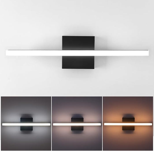 LED Bathroom Vanity Light, 14W Bathroom Mirror Light Fixtures, 3 Color Temperatures 24 Inch Black Wall Sconce for Makeup, Modern LED Bath Wall Lamp for Bathroom & Bedroom IP44