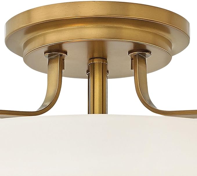 Hinkley Harper Medium Semi-Flush Mount Ceiling Light, Sleek, Retro Style, Etched Opal Glass, Heritage Brass Finish