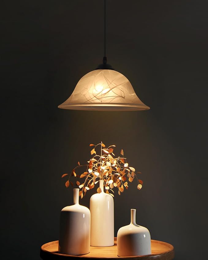 Black Pendant Lights Kitchen Island 2 Pack, 11.8 Inch White Glass Pendant Light with Frosted, Alabaster Island Pendant Lights, Vintage Farmhouse Pendant Lights for Dining Room, Bar, Cafe