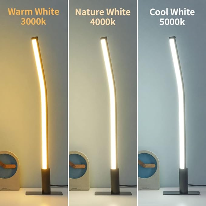 Modern Metal Table Lamp for Bedroom Living Room,17.32"/44CM Small Slim Bedside Lamp with Cord (USB 5V 2A),Minimalist Design,3 Led Light Modes,Dimmable Desk Lamp for Home Office,Black