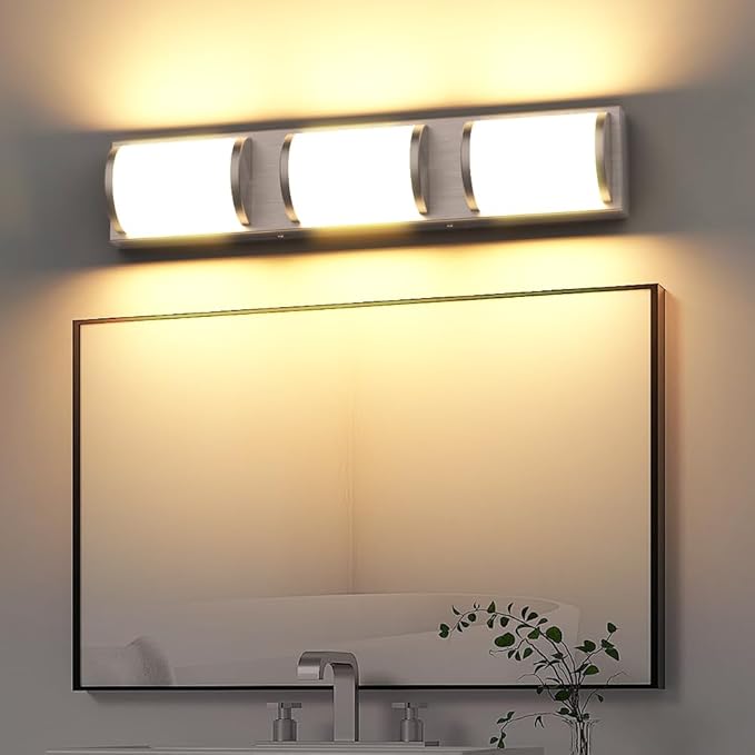 Sytmhoe Bathroom Vanity Light Over Mirror 24 Inch, Brushed Nickel Wall Mirror Light Fixture with Clear Glass Shades, LED Vanity Lighting for Bathroom, Bedroom, Makeup Room (3000K Warm White)