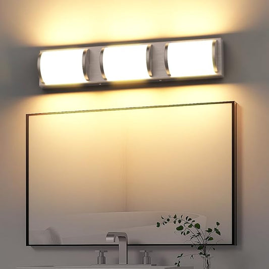 Sytmhoe Bathroom Vanity Light Over Mirror 24 Inch, Brushed Nickel Wall Mirror Light Fixture with Clear Glass Shades, LED Vanity Lighting for Bathroom, Bedroom, Makeup Room (3000K Warm White)