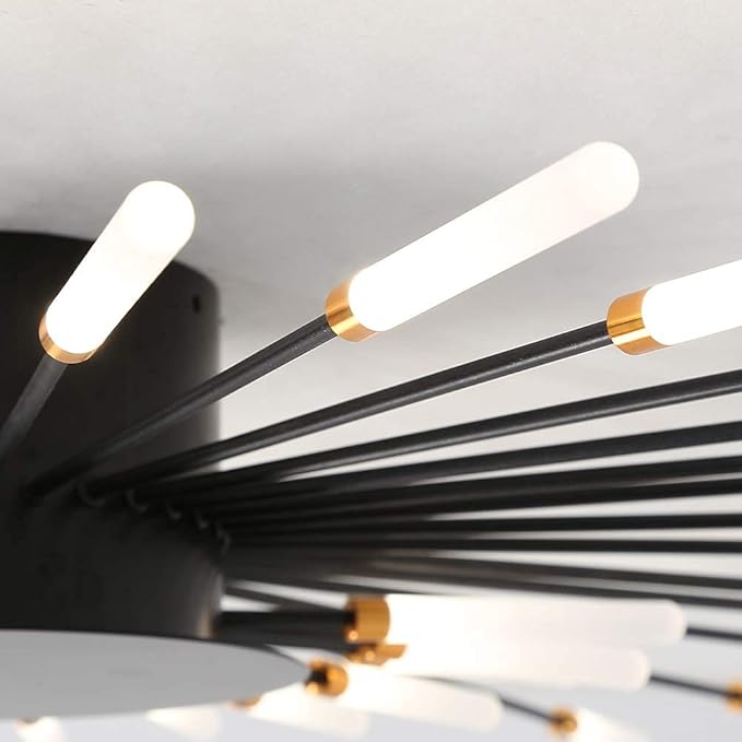 JAYMP 41.3" Ceiling Light Modern Flower Shape Ceiling Lamp for Dining Room Kitchen Hallway Flush Mount Metal Acrylic Sputnik Firework Petal LED Lighting Fixture (Matte Black, 28 Lights)