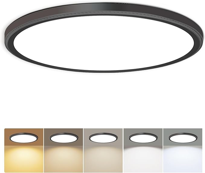 hunhun 3200lm LED Flush Mount Ceiling Light 28W 12 Inch 5CCT Adjustable Super Slim 0.87 inch led Ceiling Light Fixture Round Ceiling Lamp for Bedroom Living Room Kitchen Laundry Black