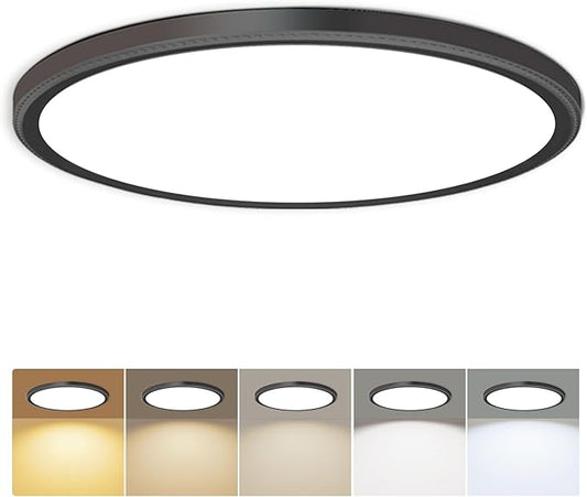 hunhun 3200lm LED Flush Mount Ceiling Light 28W 12 Inch 5CCT Adjustable Super Slim 0.87 inch led Ceiling Light Fixture Round Ceiling Lamp for Bedroom Living Room Kitchen Laundry Black