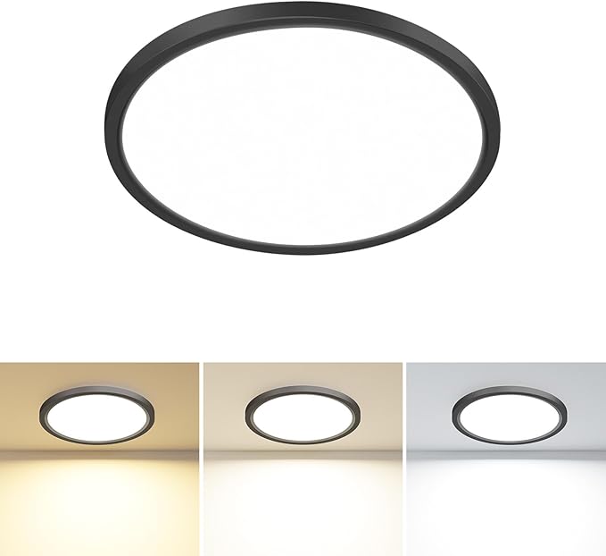 1PACK LED Flush Mount Ceiling Light Fixture Black, 9Inch 24Watt, 3000k/4500k/6000K Ceiling Light, Ultra Slim Flush Mount LED Ceiling Lamp for Bedroom, Living Room, Kitchen, Hallway