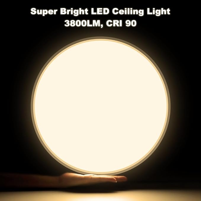 LEDLightsWorld 15.7inch 32W LED Flush Mount Ceiling Light, 2800K Warm White LED Ceiling Light, Round Flat Panel Light, 3800LM Bright Ceiling Lights for Bedroom, Living Room, Dining Room