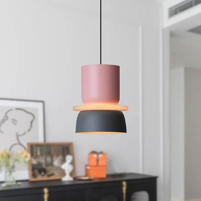 2-Pack Nordic Hanging Ceiling Light - Pink Blue Aluminum Macaron Shade,Mid Century Modern Pendant Light Fixtures Living Room Adjustable Height Hanging Light Dining Room Lights Fixture