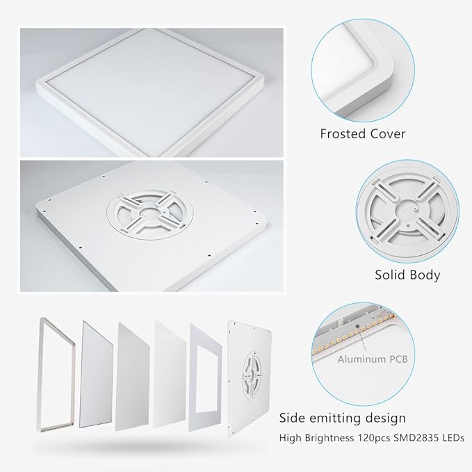 LightingWill 12Inch 24W Square LED Ceiling Light Fixtures, Flush Mount, Modern, White, 6000K Cold White, 3200LM, Kitchen, Bathroom, Bedroom