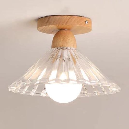 Schoolhouse Light Fixture Wood Ceiling Lamp, Semi Flush Mount Ceiling Light, 12'' Base, Balcony Solid Wood Hanging Light Farmhouse Bedroom Kitchen Hallway Glass Close to Ceiling Lights (C)