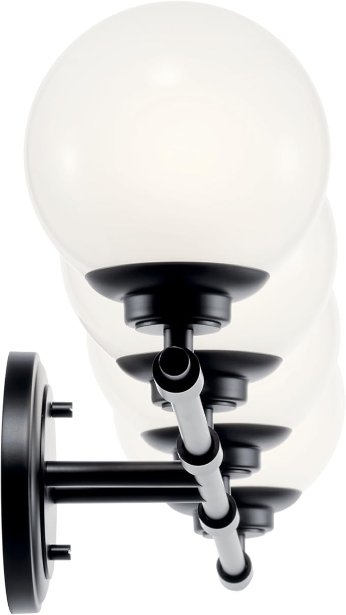 Kichler Benno 4-Light Vanity, Modern Light with Opal Glass in Black, for Bathroom or Powder Room (8.75" x 34"), 55173BK