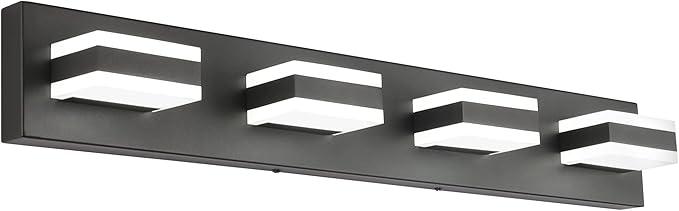 SOLFART Black Bathroom Light Fixtures 4 Lights Bathroom Vanity Light LED Dimmable Matt Black Vanity Lights 32W Cool White 6000K & 0%-100% Brightness Dimmable