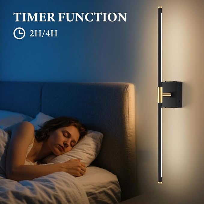 SAIMAND Wall Sconces Set of Two Battery Operated, Wireless USB Rechargeable Wall Lights with Remote, 8000mAh Dimmable LED 3 Color Dimmable Living Room for Bedroom,Hallway,Picture Lamp (30in Black)