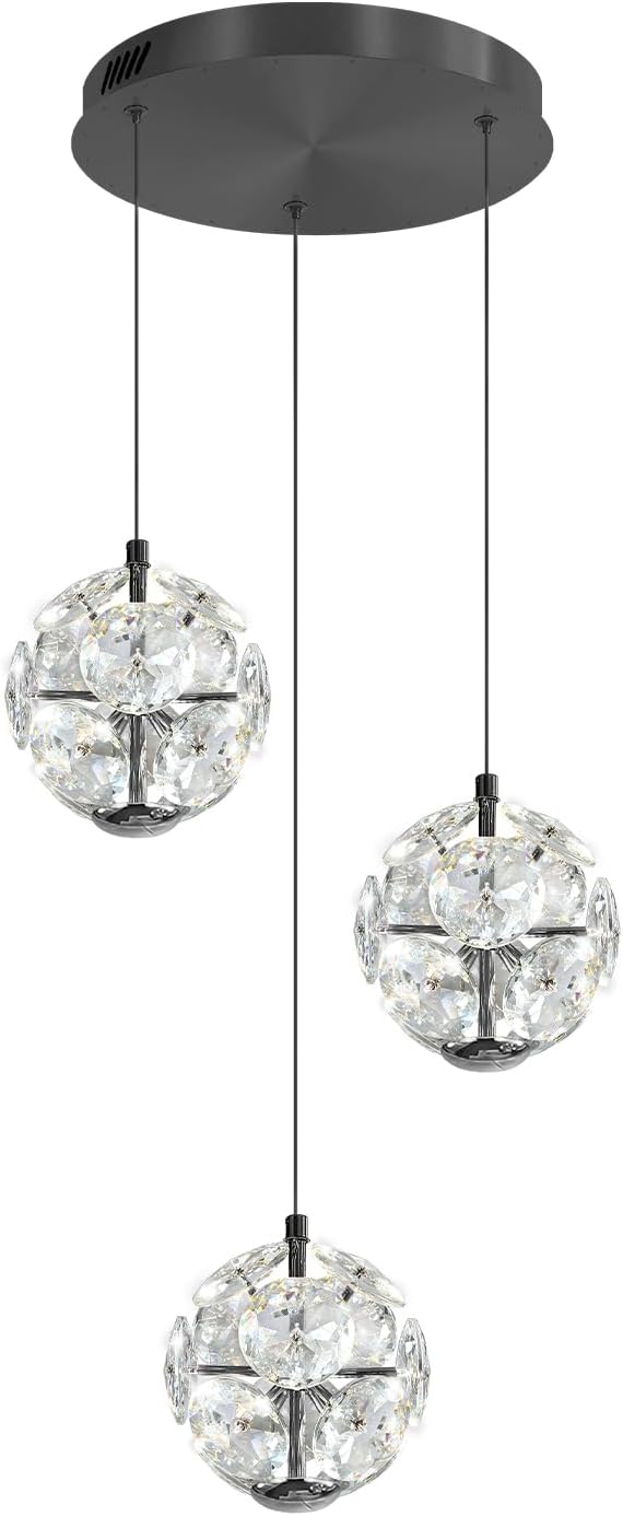 ykolupty Modern Black Pendant Light Contemporary LED Ceiling Hanging Pendant Lights Crystal Globe Chandelier for Kitchen Island Dining Room Bedroom Entryway