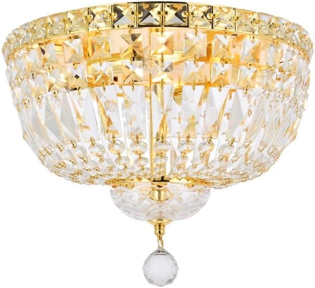 Elegant Lighting 2528F14G/RC Royal Cut Clear Crystal Tranquil 4-Light, Single-Tier Flush Mount Crystal Chandelier, Gold Finish