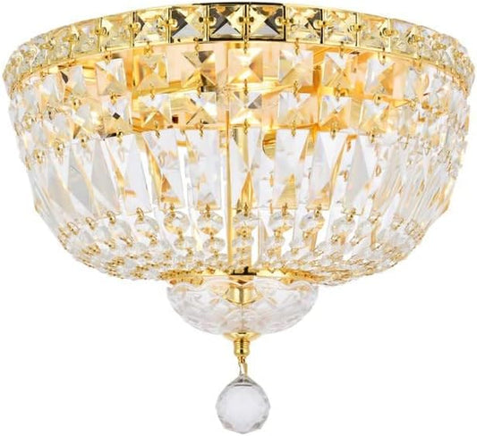 Elegant Lighting 2528F14G/RC Royal Cut Clear Crystal Tranquil 4-Light, Single-Tier Flush Mount Crystal Chandelier, Gold Finish