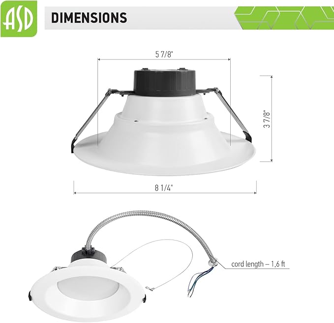 ASD 6 Inch Commercial Canless LED Downlight, Power Adjustable 10/15/22W Lighting, Dimmable Recessed Ceiling Light Fixture, 5 Color Temperatures 2700K-5000K, 120-277V IC Rated UL & Energy Star 4 Pack