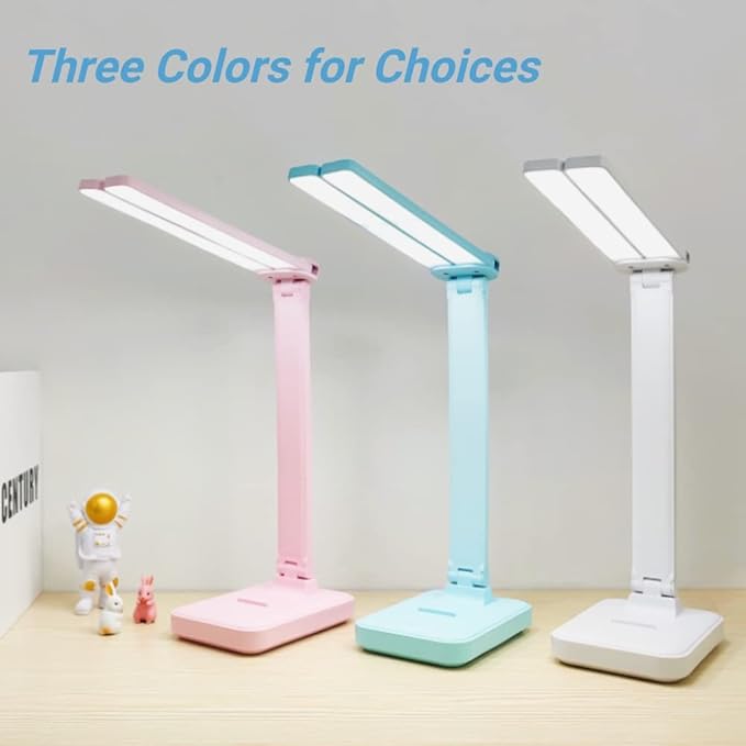 LuxLumin White Desk Lamp for Home Office,Portable Small Desk Lamp with 3 Lighting Modes, Battery Operated Rechargeable Desk Light for Kids, Reading,Studying,Dormitory, White