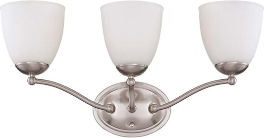 Nuvo Lighting 60/5033 Patton Three Light Vanity 100 Watt A19 Max. CUL Damp Location Frosted Glass Brushed Nickel Fixture