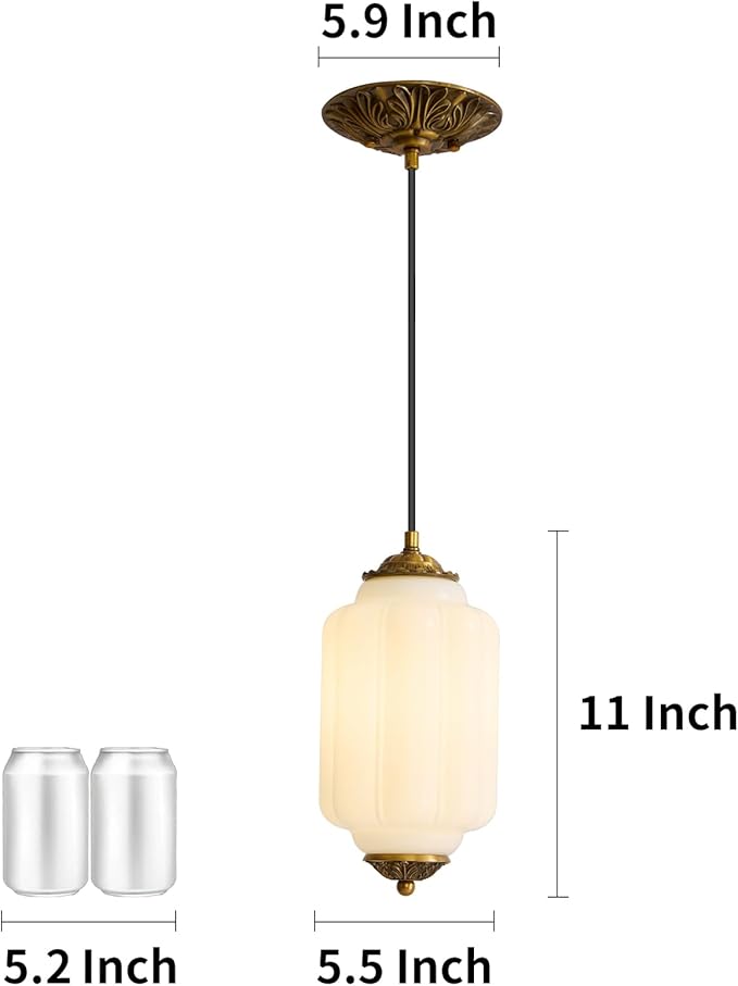 Milk Glass Ceiling Light Fixture,Milk Glass Pendant Light ,Semi Flush Mount Pendant Light Vintage Schoolhouse Ceiling Light for Kitchen Island, Living Room, Dining Room, Bedroom (White, 5.7 Inch)