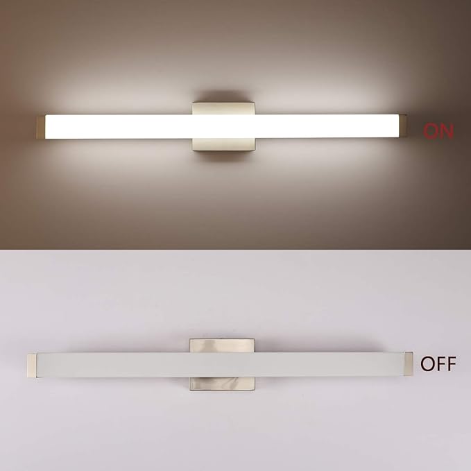 40 Inch Brushed Nickel LED Bathroom Vanity Light, 24W 4000K Natural White Square Wall Fixture, Modern Lighting for Over Mirror, Damp Rated