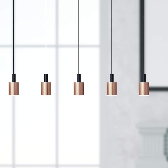 Virgo 5 Mini Pendant Lighting Black-Copper - LED Hanging Light Fixture for Kitchen Island, Bar, Foyer - Cluster Pendants - Dimmable, Adjustable Wire, Lamp Bulb Included