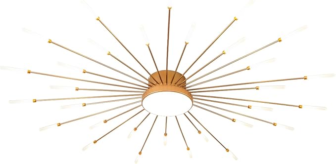 JAYMP 50.4" Ceiling Light Modern Flower Shape Ceiling Lamp for Living Room Dining Room Flush Mount Metal Acrylic Sputnik Firework Petal LED Lighting Fixture (Matte Gold, 30+1 Lights)