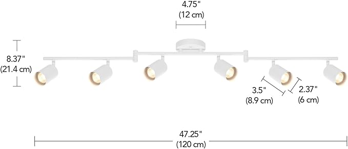 Globe Electric 64000122 47" 6-Light Foldable Track Lighting, Matte White, Cylindrical Shades, Adjustable Pivoting Heads, Modern Ceiling Light Fixture for Kitchen Island, Hallway, or Dining Room