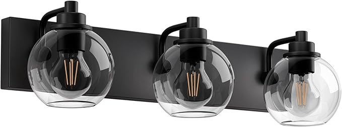 Espird Bathroom Light Fixtures-Matte Black Vanity Lights for Bathroom, Modern Black Vanity Lights 3-Light Bathrooms Lighting Fixtures Over Mirror with Clear Glass Shade