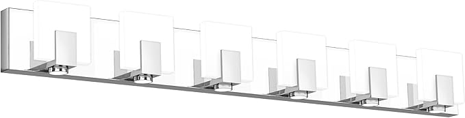 SOLFART Vanity Lighting Fixtures Stainless Steel Acrylic Chrome Vanity Lights Modern LED 6 Lights Bathroom Light