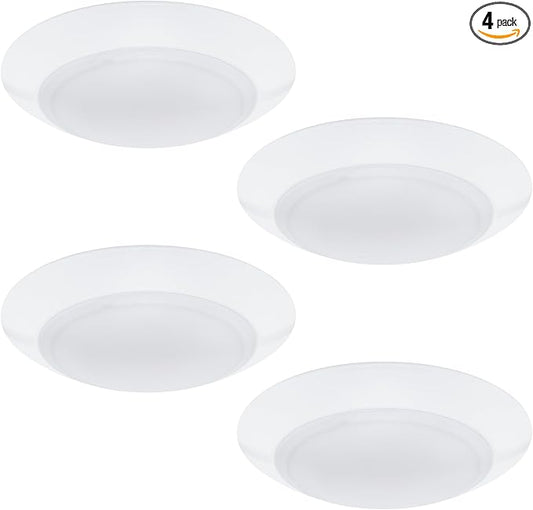 WAC Lighting Disc 6in LED Round Flush Mount with Recessed Retrofit Kit 5-CCT Selectable 2700K-3000K-3500K-4000K-5000K 15W 950 Lumens in White (Pack of 4)
