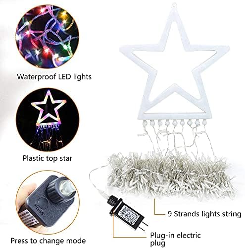 Christmas Decorations Star String Lights,320 LED Outdoor Christmas Tree Lights with 13" Topper Star,8 Modes Waterproof Hanging Fairy Twinkle Lights for Xmas New Year Party Holiday